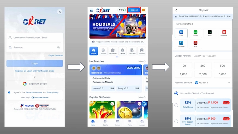 Guide to deposit money into OKBET account